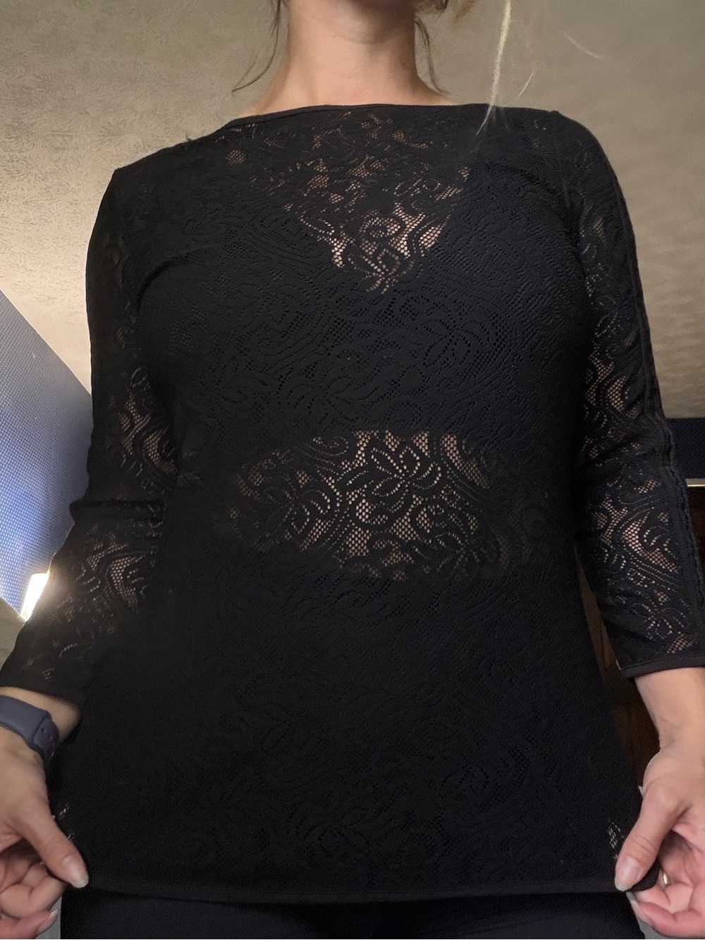 Cache Black Lace Long-Sleeve Women's top